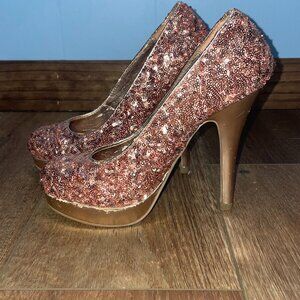 Rose Gold Sequin Prom Shoes